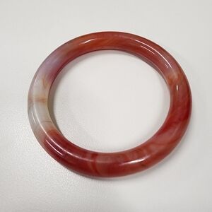 Agate Bangle Bracelet Icy Red & Orange Chunky Jewelry Healing Crystal Swirl